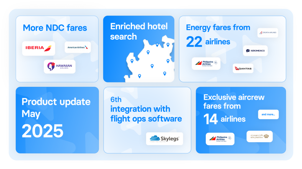 8 new airlines, Skylegs integration & smarter hotel search
