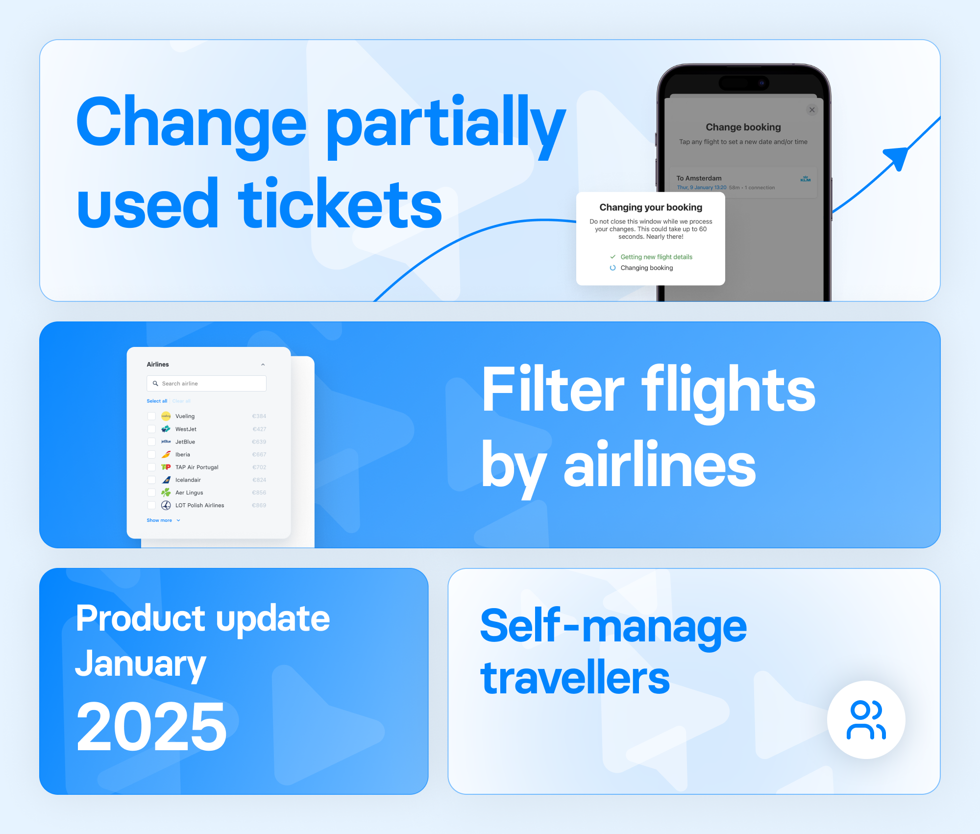 Change partially used tickets, self-manage travellers and more